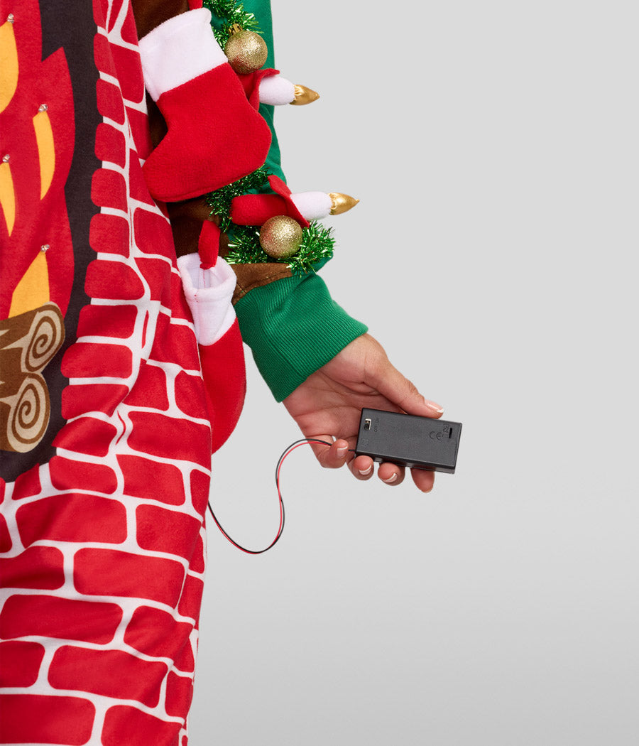 Women's Festive Fireplace Light Up Jumpsuit