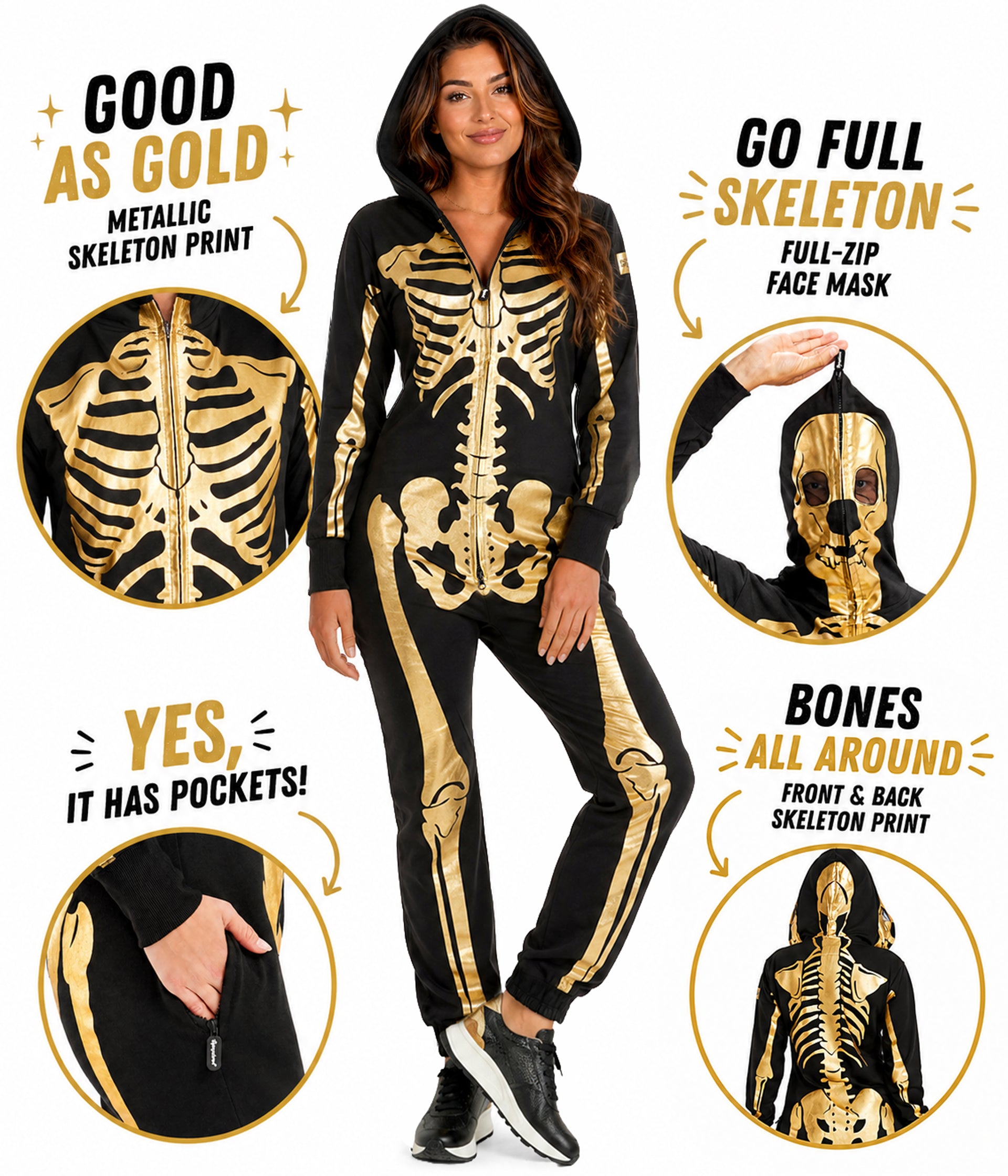 Women's Gold Skeleton Costume Image 2