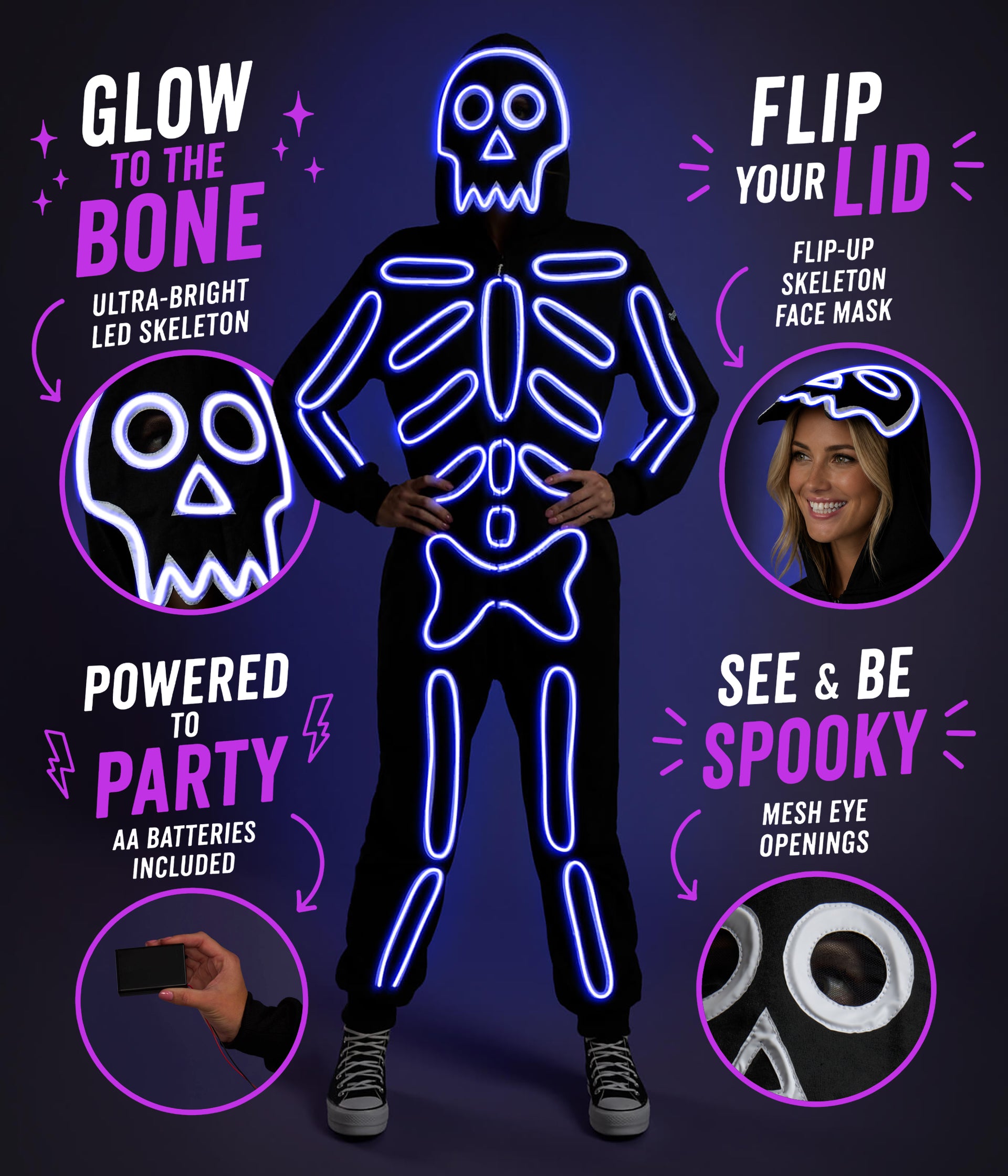 Women's Neon LED Light Up Skeleton Costume Image 2