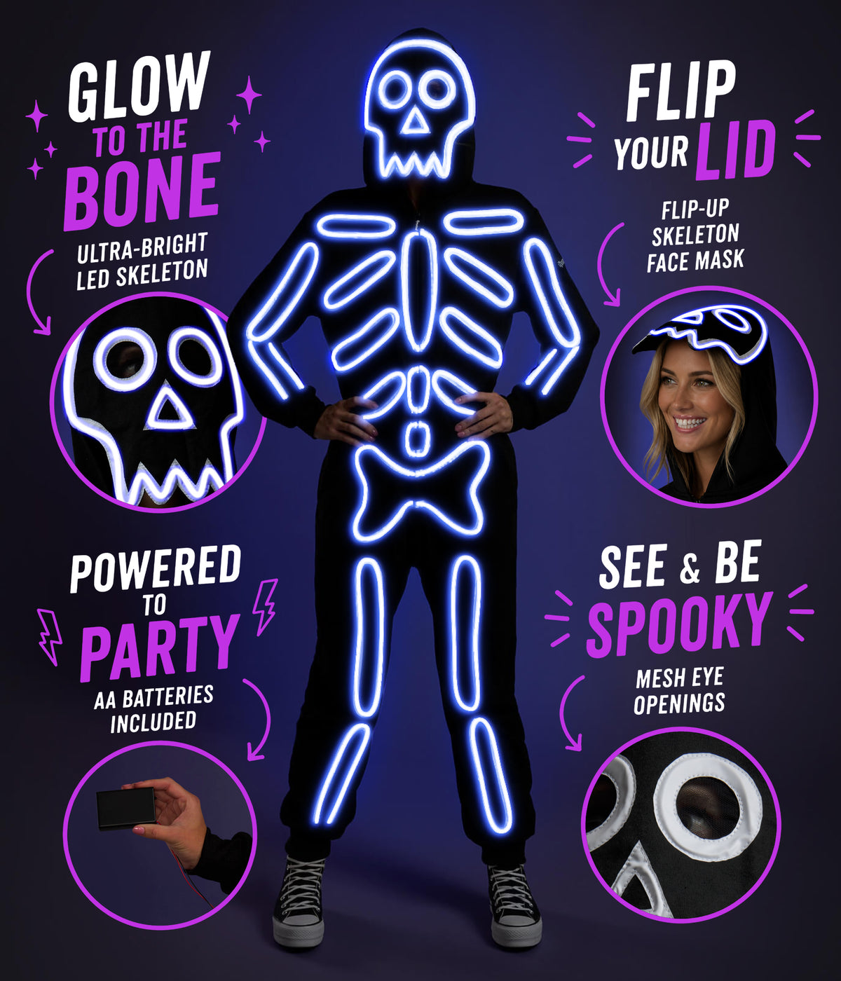 Women's Neon LED Light Up Skeleton Costume