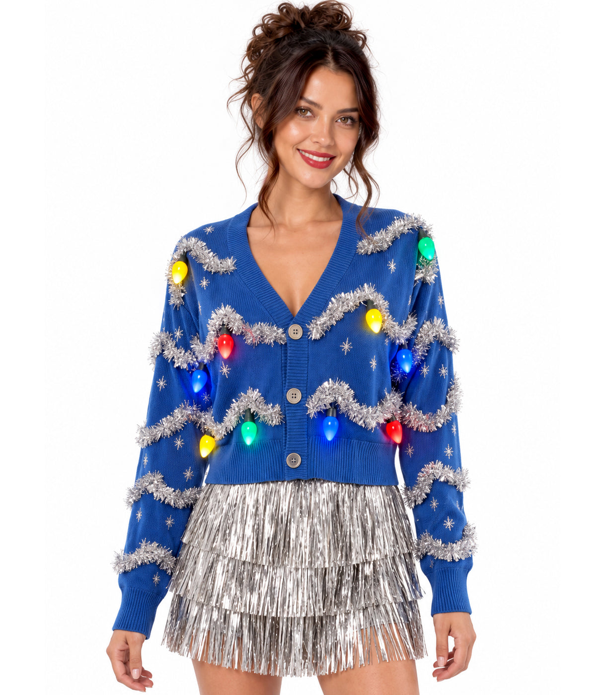 Women's Tinsel Light Up Cropped Cardigan Sweater