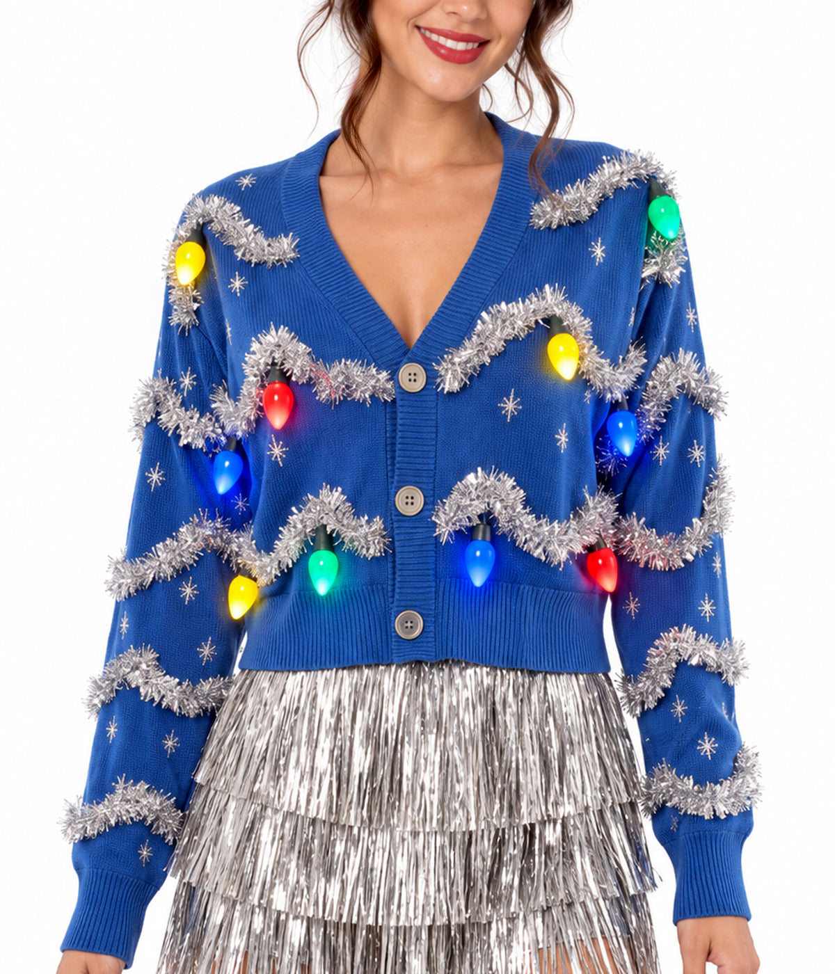Women's Tinsel Light Up Cropped Cardigan Sweater