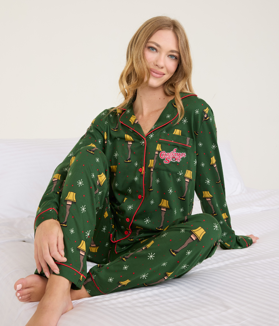 Women's Leg Lamp Lapel Pajama Set