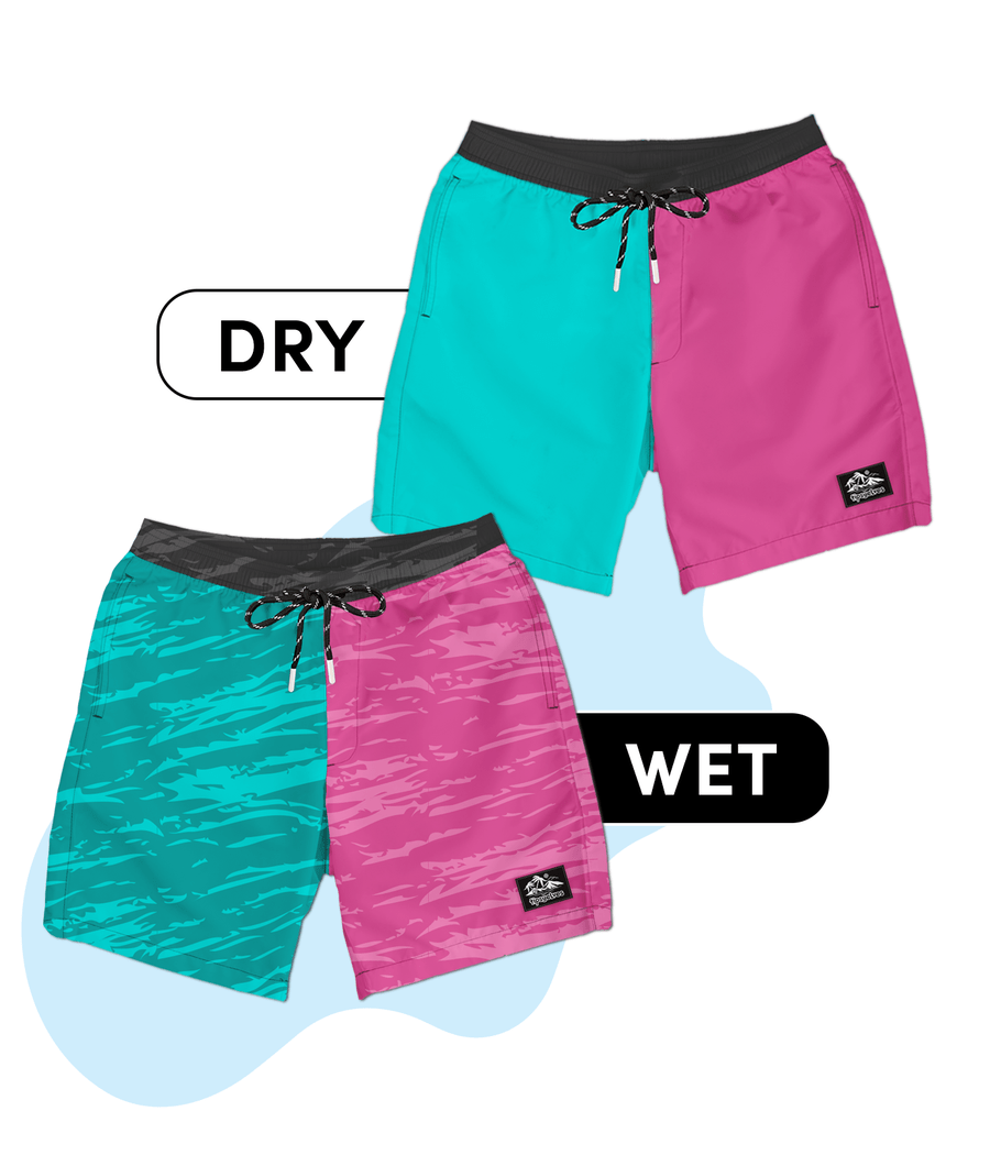 Pink and Teal Color Changing Swim Trunks Image 2