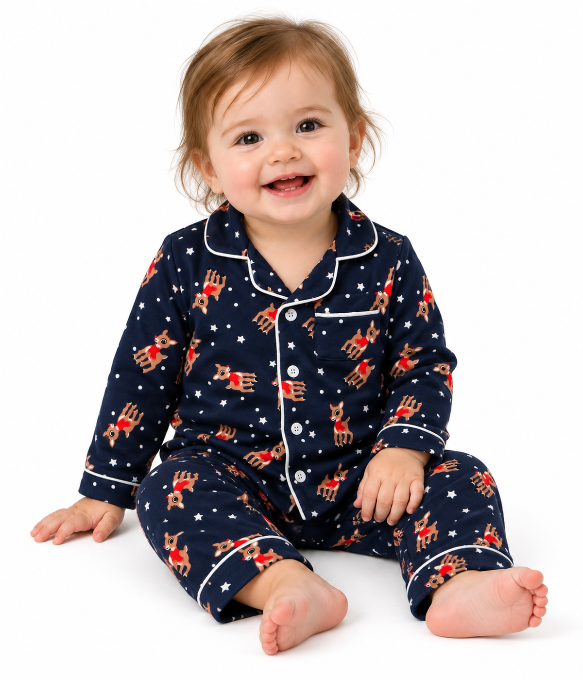 Baby Girl's Rudolph Lapel Pajama Set