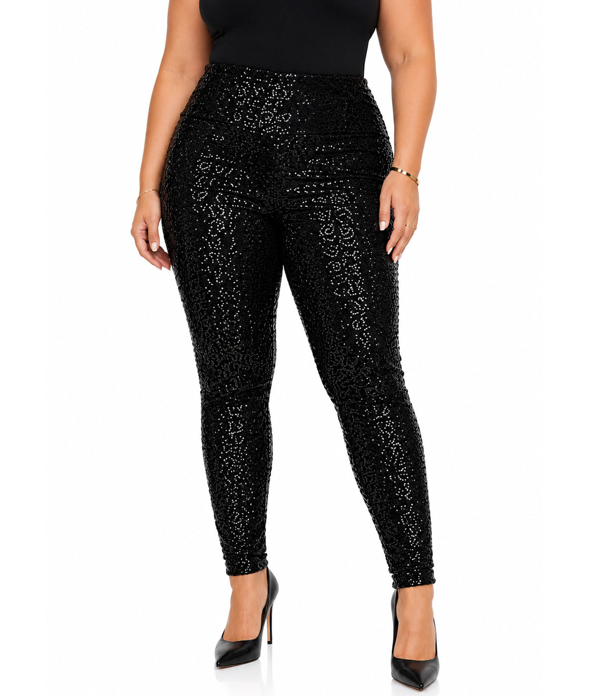Black Sequin High Waisted Leggings