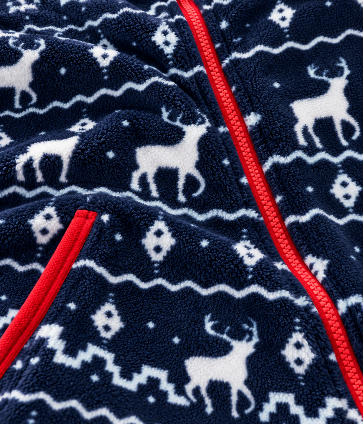 Men's Blue Reindeer Jumpsuit fabric close-up