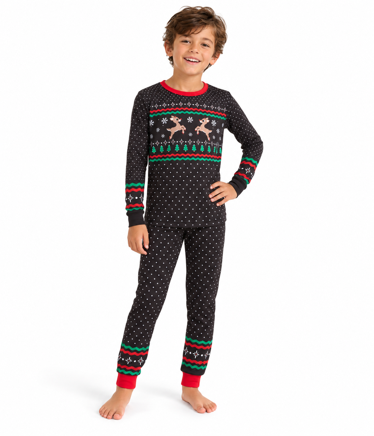 Boy's Fair Isle Rudolph Crew Neck Pajama Set