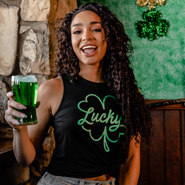 shop st. patrick's day - model wearing women's Lady Luck tank top