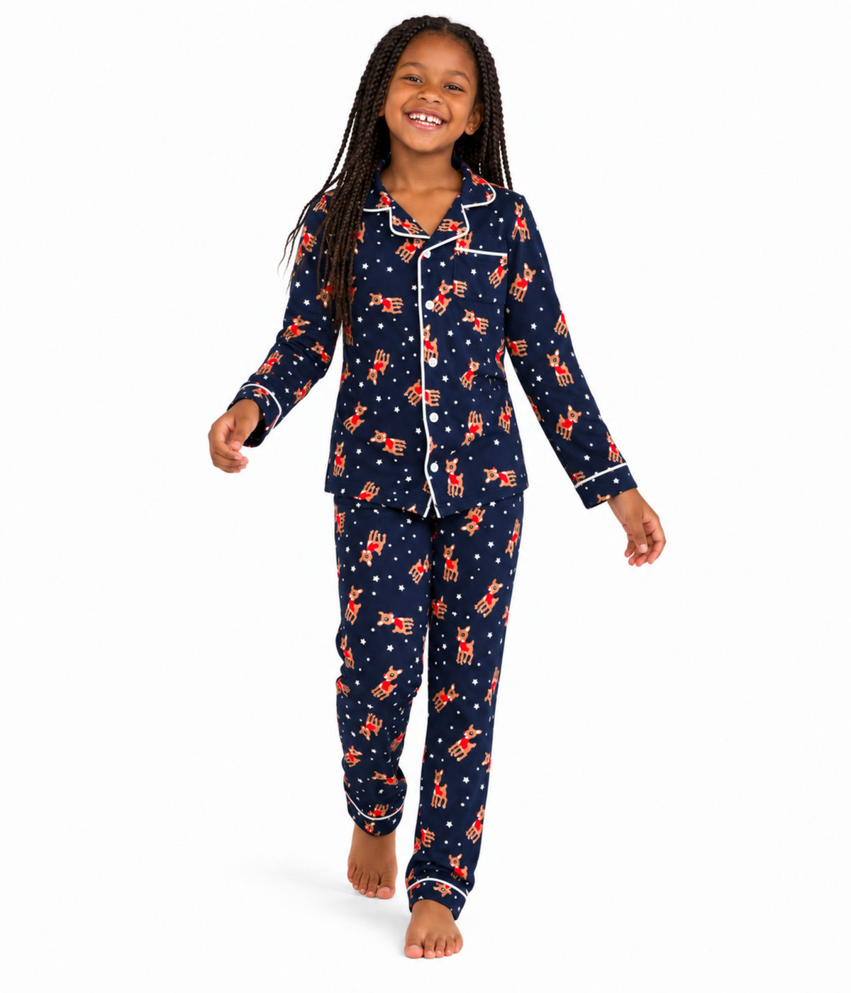 Girl's Rudolph Lapel Pajama Set