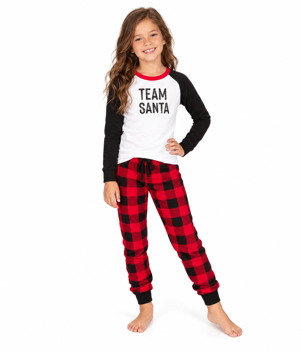 Girl's Team Santa Crew Neck Pajama Set Primary Image