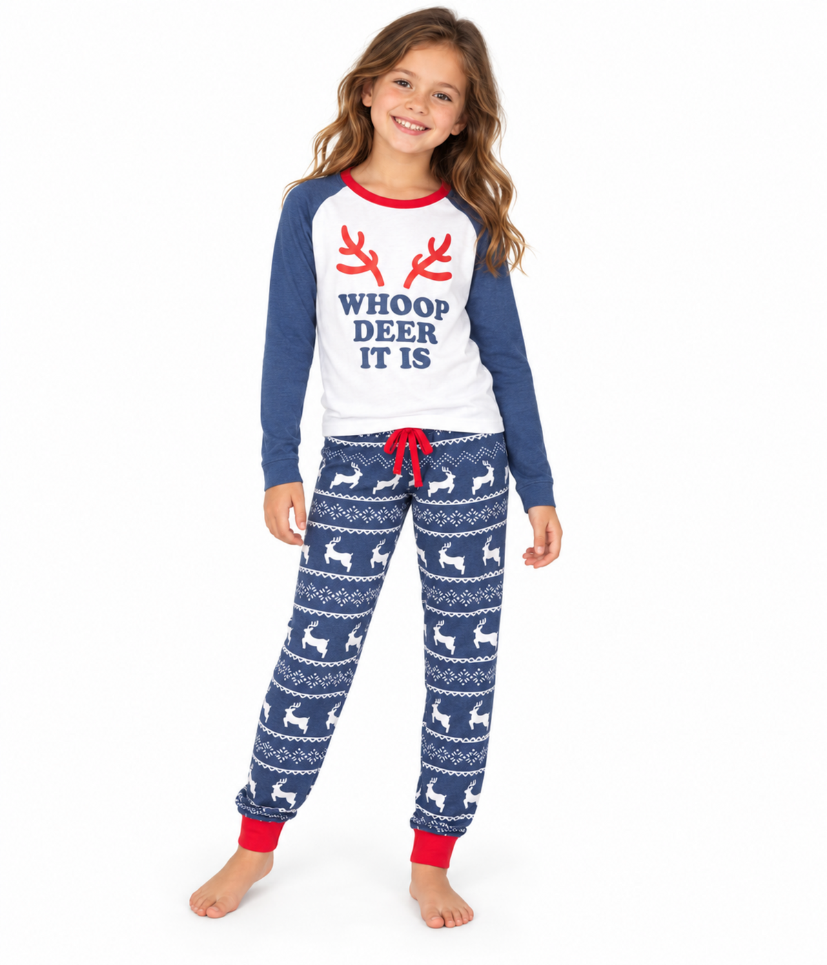 Girl's Whoop Deer It Is Crew Neck Pajama Set Primary Image