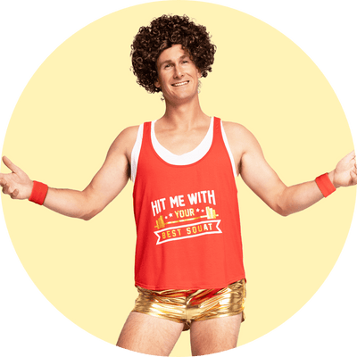 shop new costumes - image of model wearing men's gym instructor costume