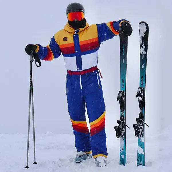 image of customer wearing men's vintage freestyler snow suit