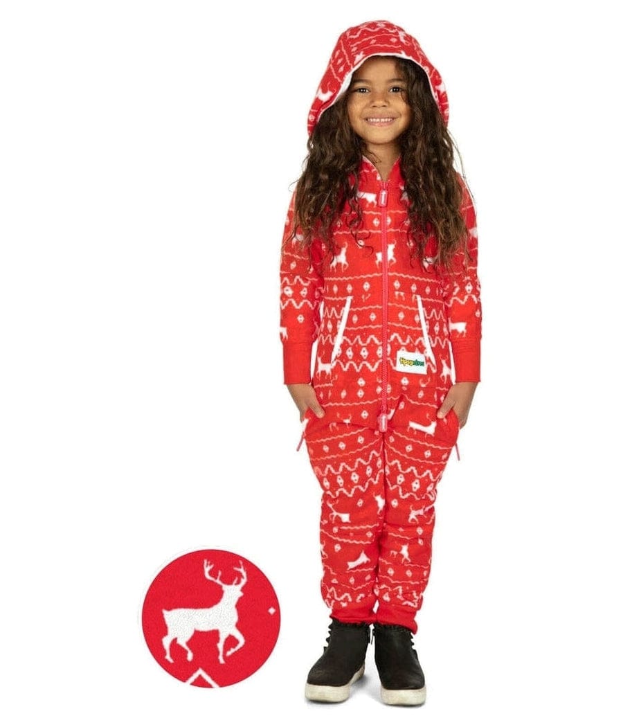 Girl's Red Fair isle Reindeer Jumpsuit