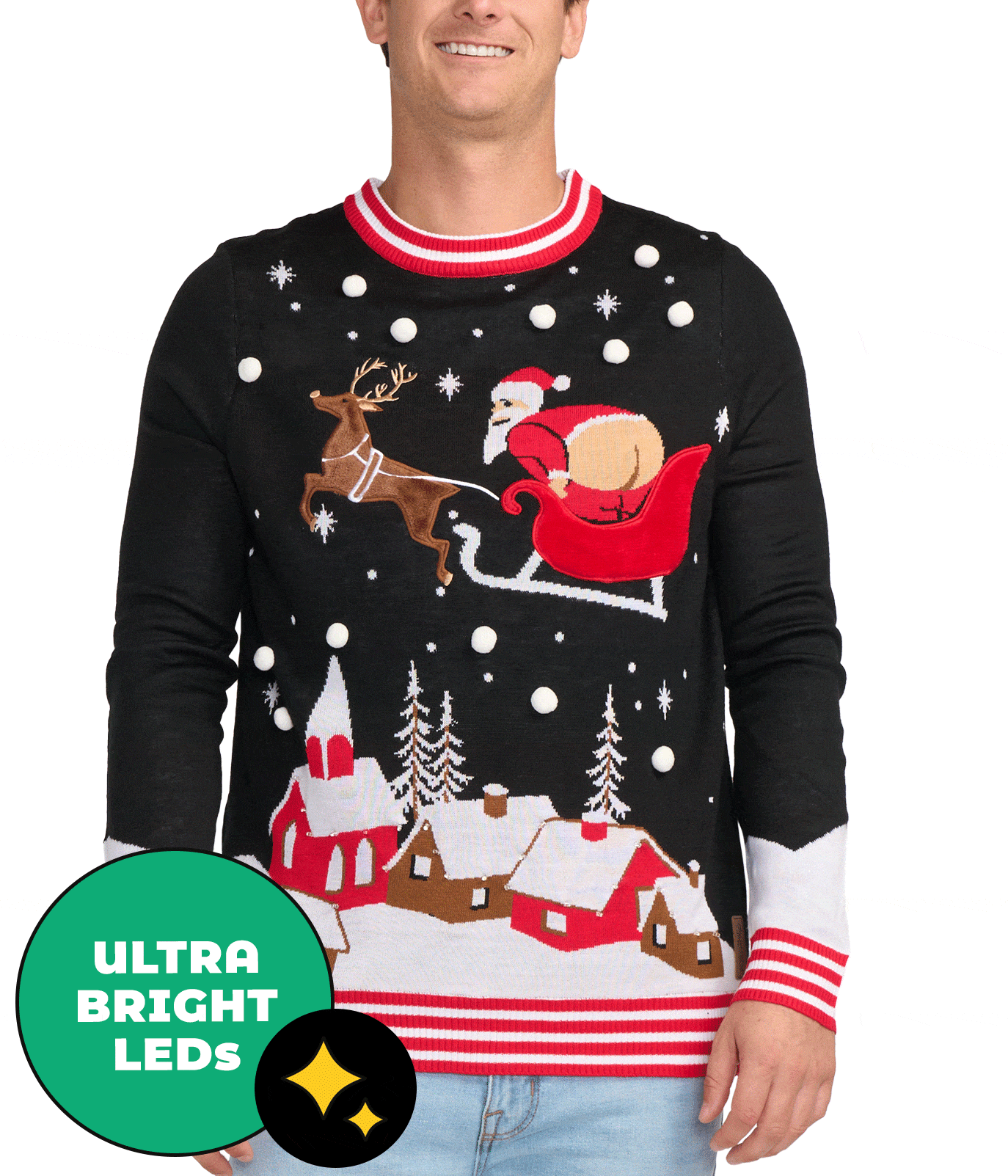 Full Moon Santa Light Up Ugly Christmas Sweater: Men's Christmas ...