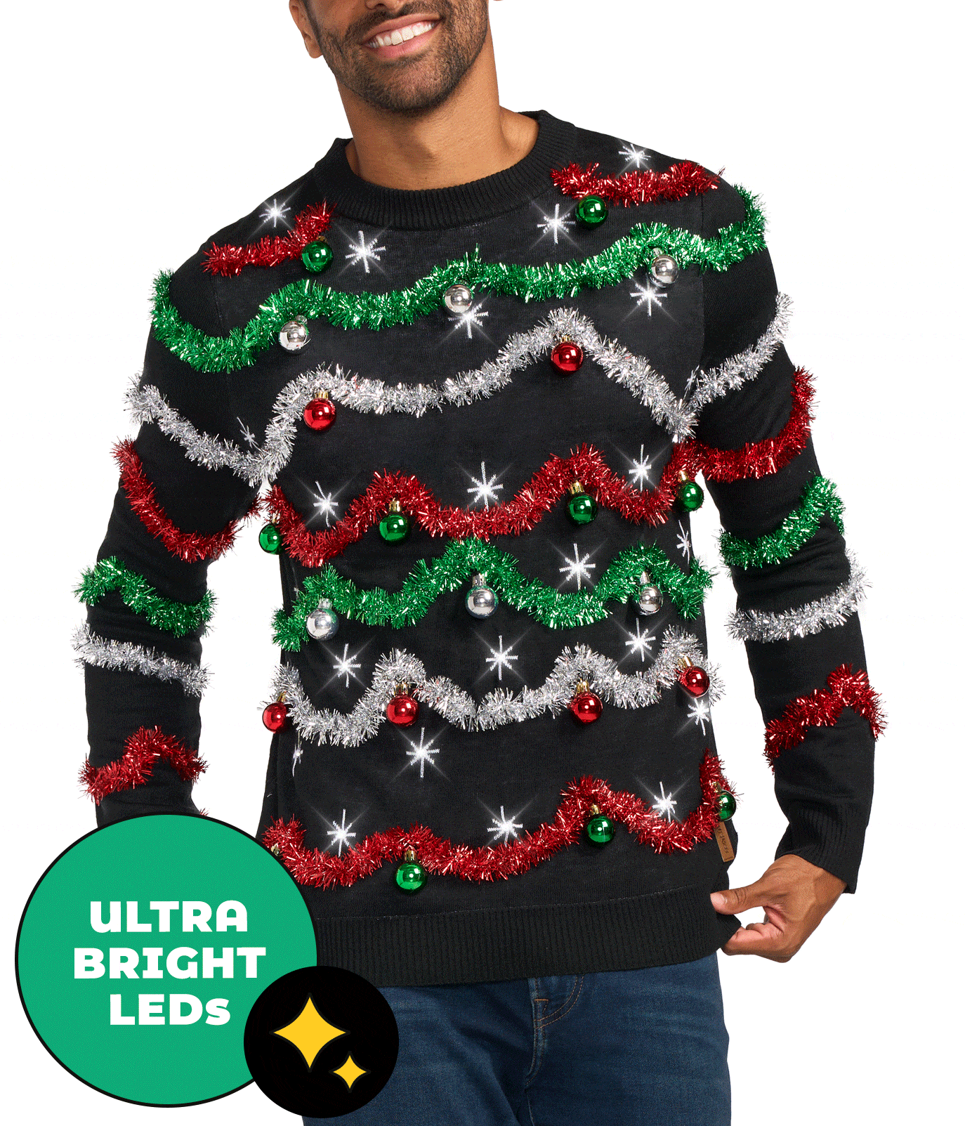 Men's Midnight Garland Light Up Ugly Christmas Sweater Primary Image