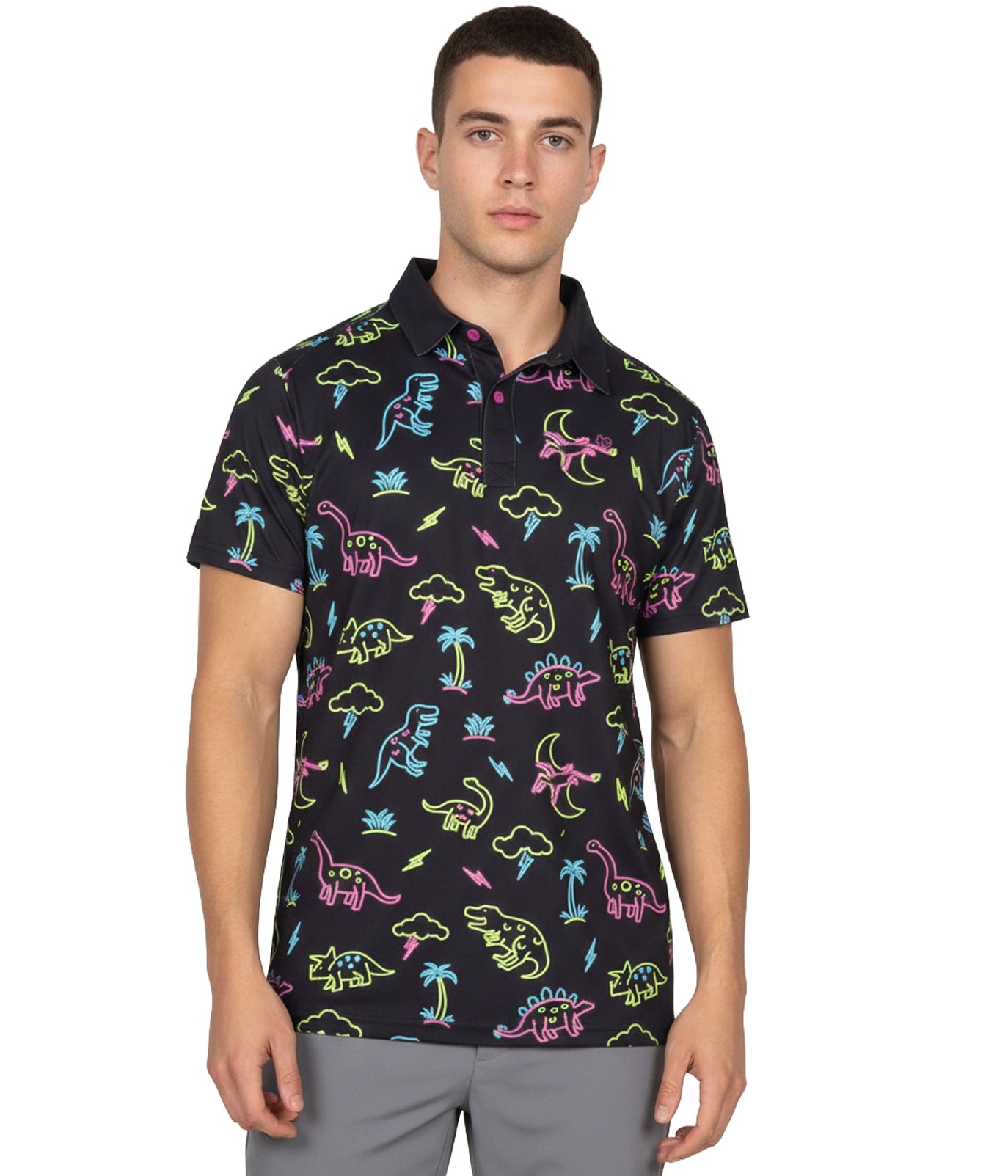 Men's Neon Dinosaur Golf Polo