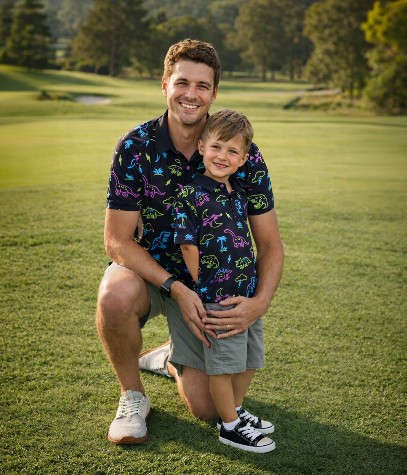 Men's Neon Dinosaur Golf Polo