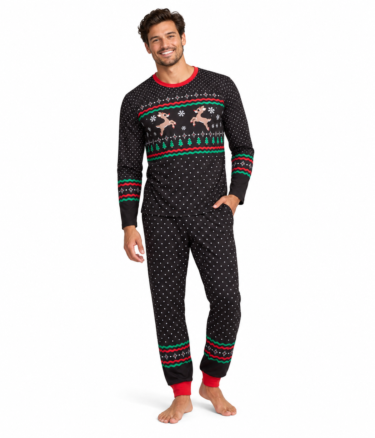 Men's Fair Isle Rudolph Crew Neck Pajama Set