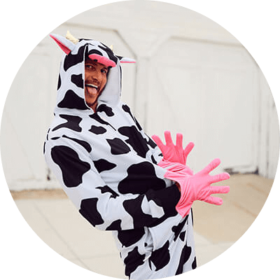 shop funny costumes - image of man wearing cow onesie