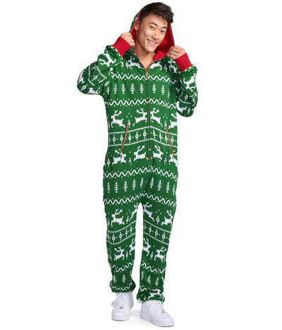 Men's Green Fair Isle Knit Jumpsuit Image 6