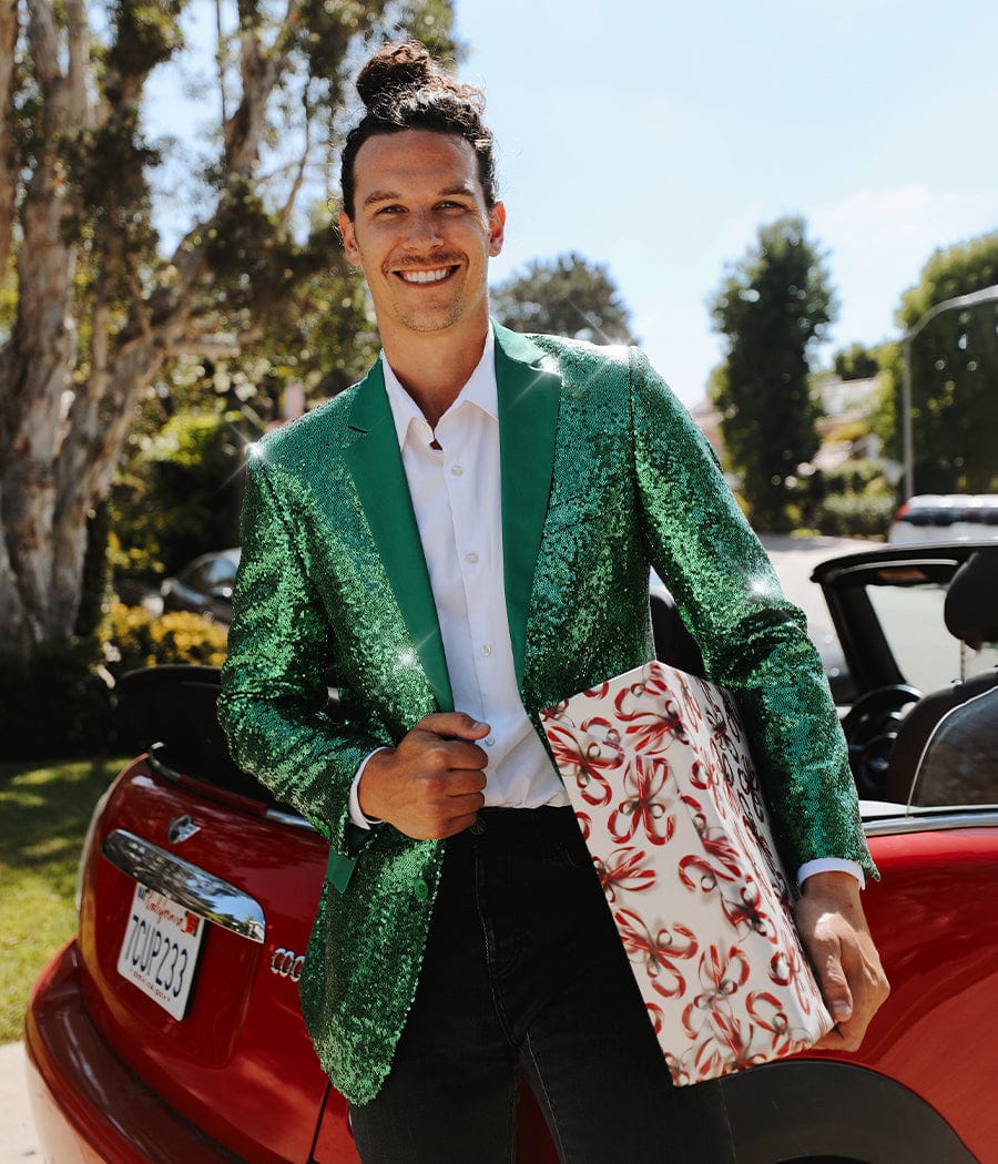 green sequin blazer dress Pigment Green Sequins Halter Neck Coat Collar Mini Blazer Dress