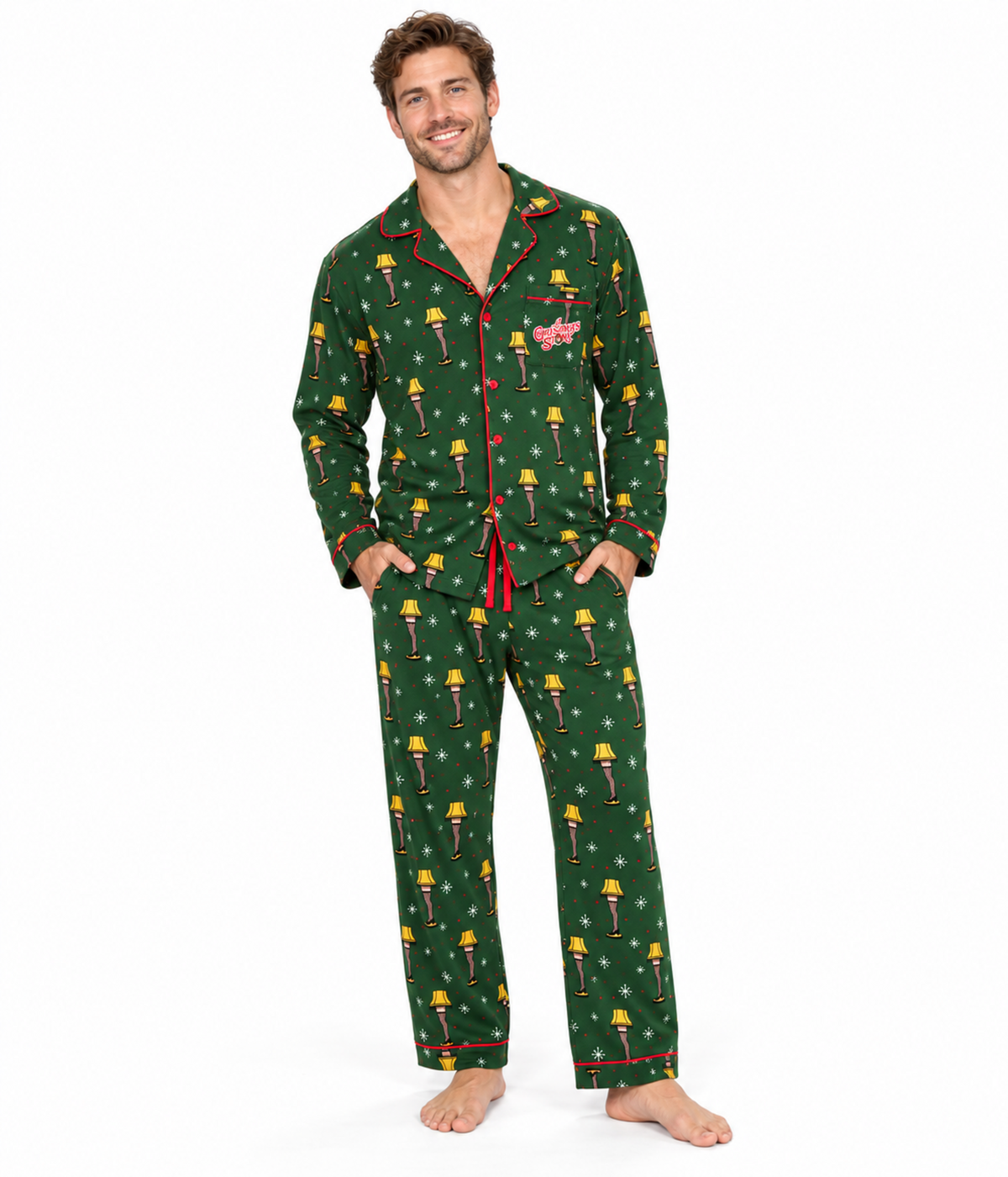 Men's Christmas Story Leg Lamp Lapel Pajama Set