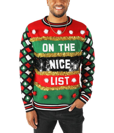 Men's Naughty or Nice Reversible Sequin Ugly Christmas Sweater Image 2