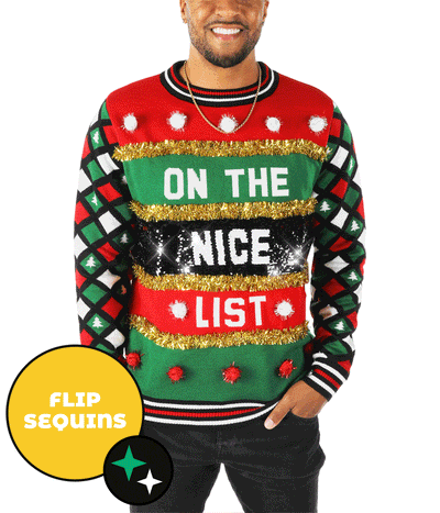 Men's Naughty or Nice Reversible Sequin Ugly Christmas Sweater Primary Image
