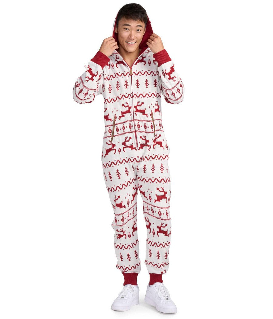 Men's Red and White Fair Isle Knit Jumpsuit Image 2