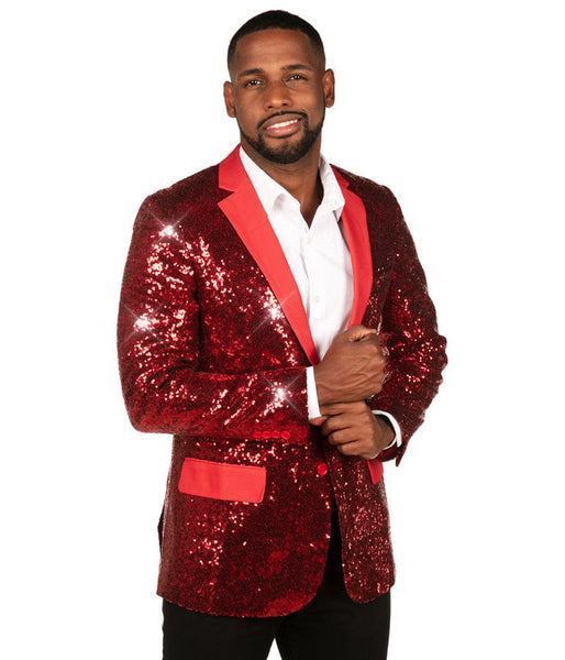 Red Sequin All Over Blazer with Tie: Men's Christmas Outfits