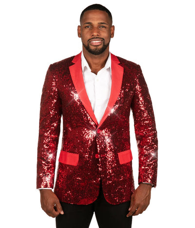 Men's Red Sequin All Over Blazer Image 2::Men's Red Sequin All Over Blazer
