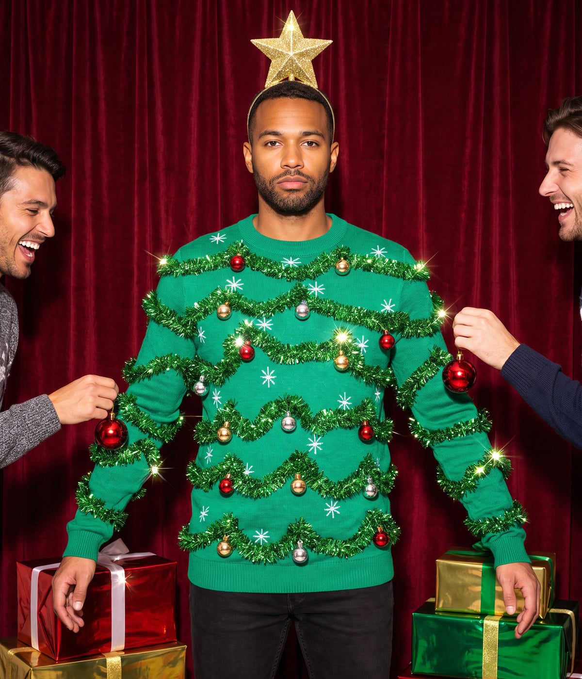 Men's Gaudy Garland Ugly Christmas Sweater Image 2