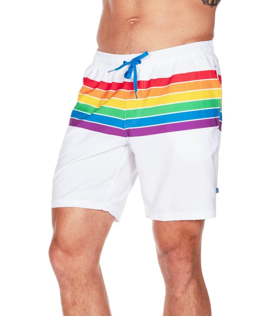 White Rainbow Stretch Swim Trunks Image 2