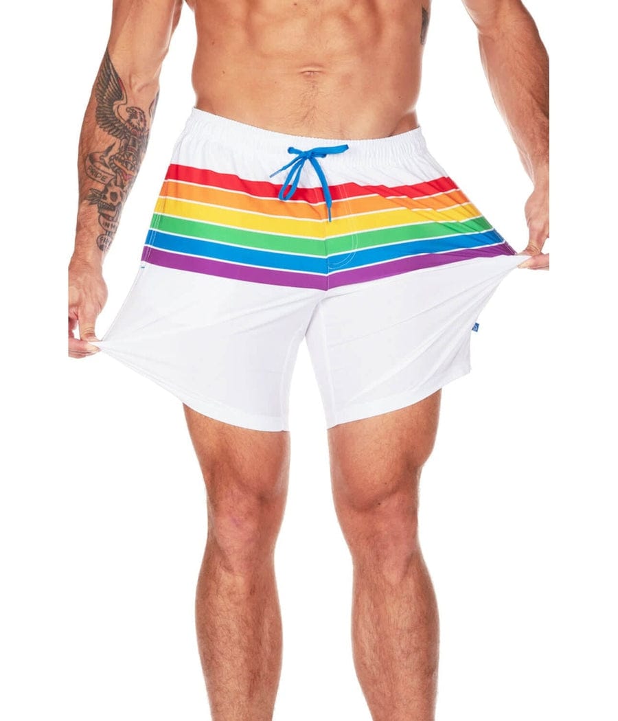White Rainbow Stretch Swim Trunks - 7.5" Inseam