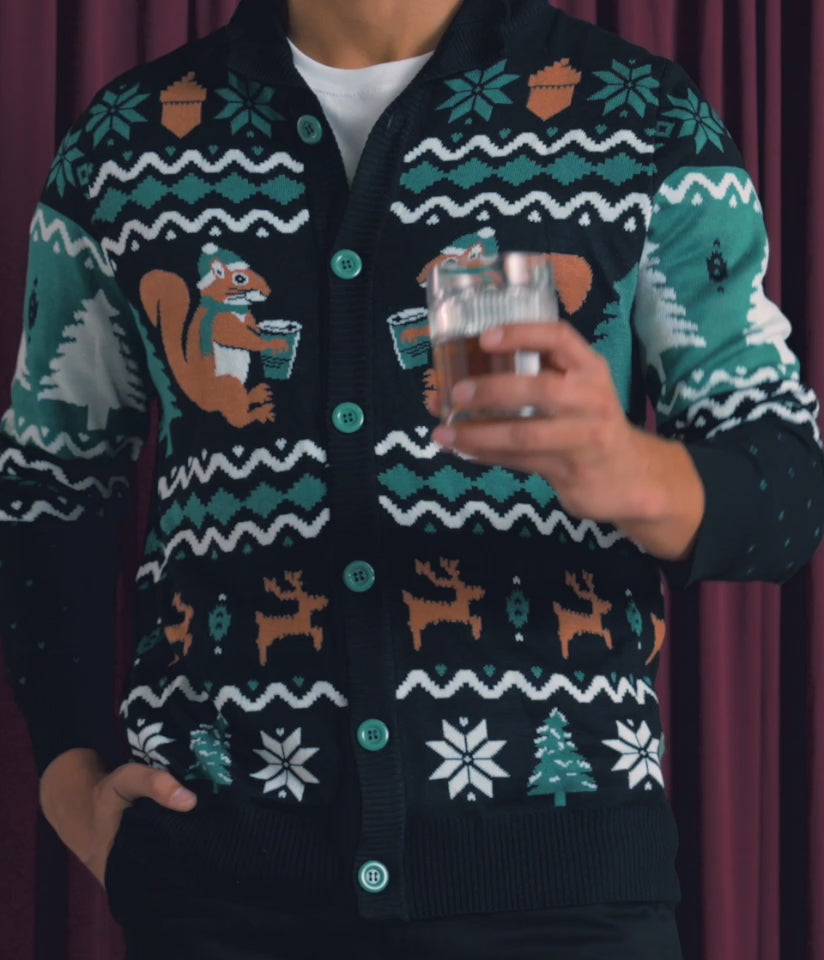 Men's Nutty Noel Ugly Christmas Cardigan Sweater Image 6