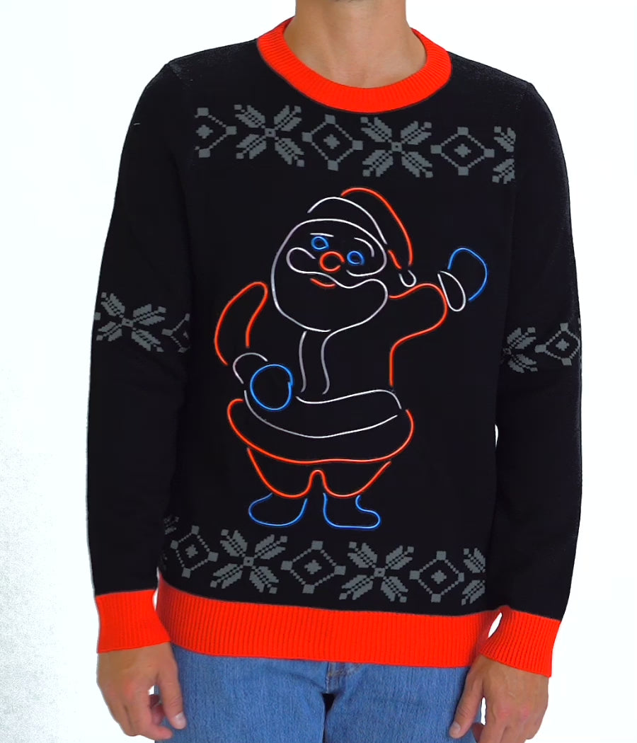 Men's Ho Ho Hello Neon LED Light Up Ugly Christmas Sweater Image 3