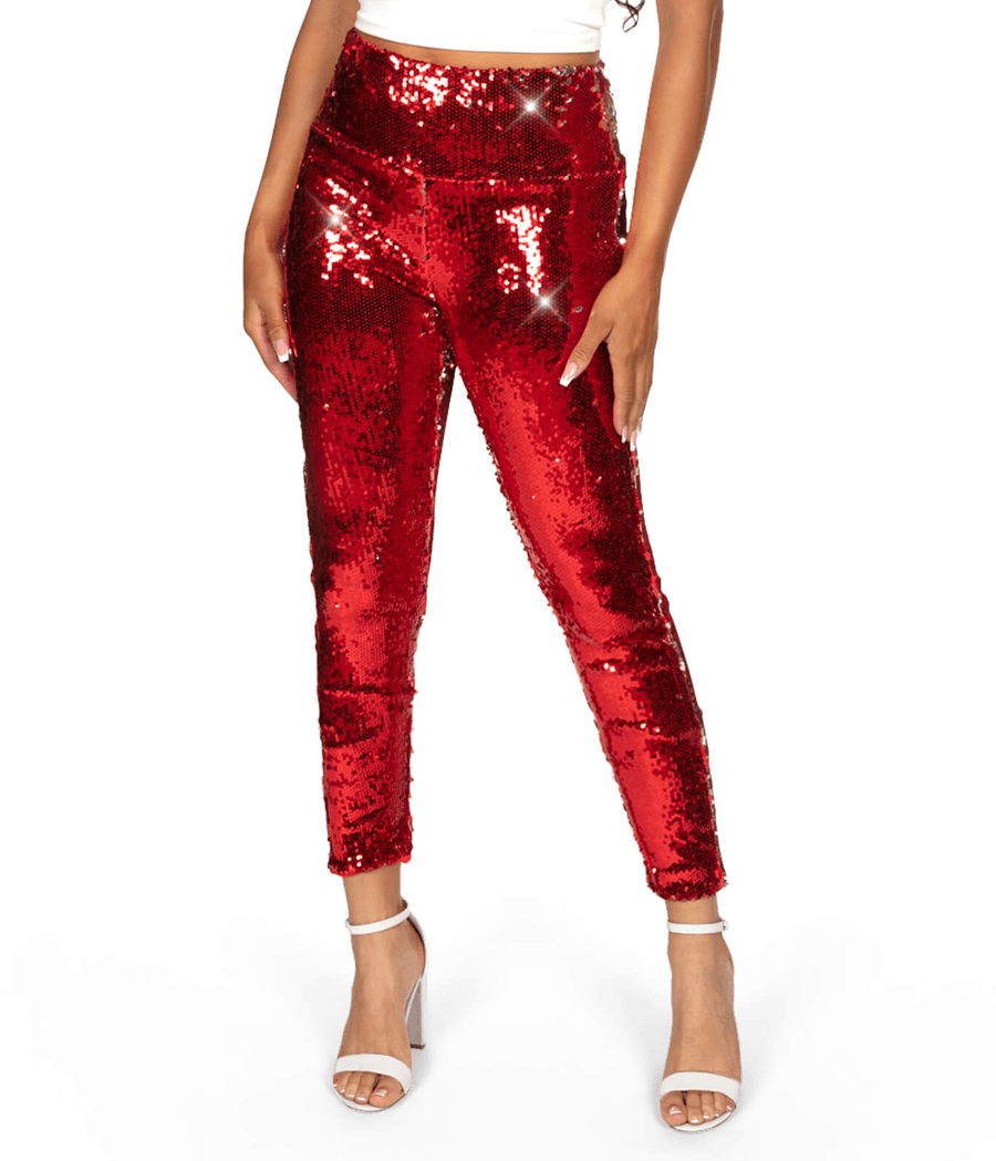 Red and Silver Reversible Sequin High Waisted Leggings: Women's ...