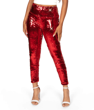 Red and Silver Reversible Sequin High Waisted Leggings Primary Image