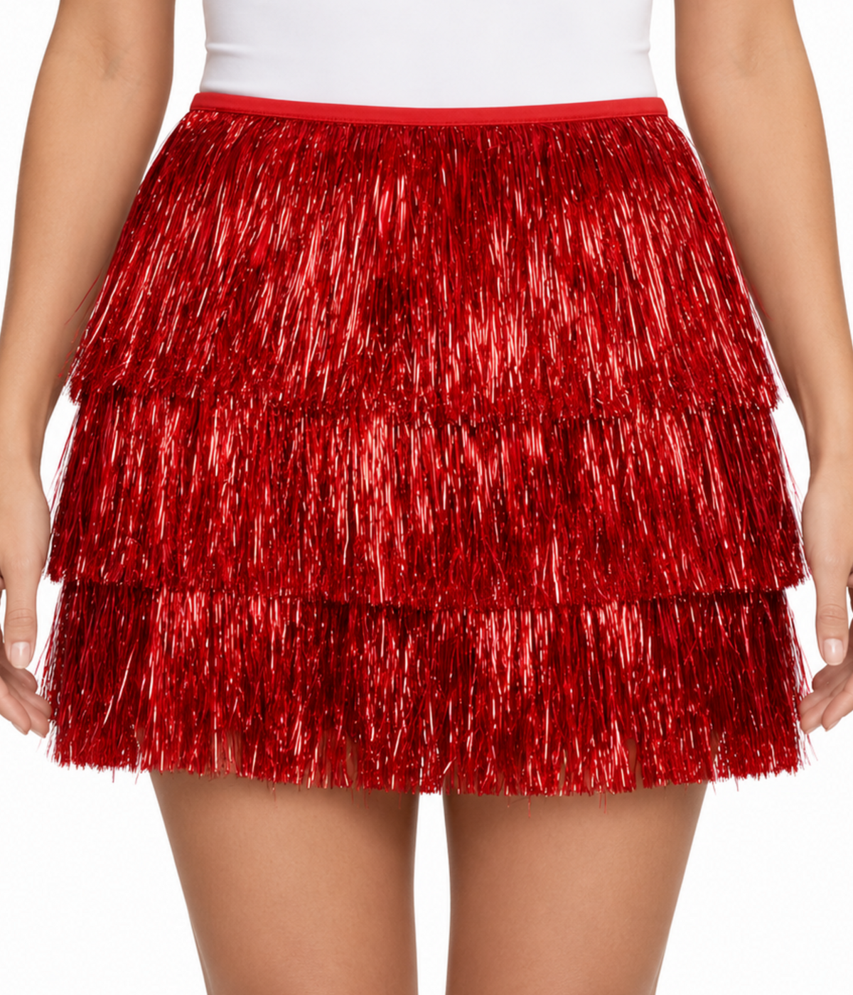 Women's Red Tinsel Fringe Shorts