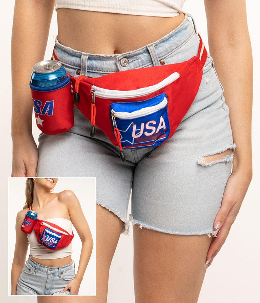 Red USA Fanny Pack w/ Drink Holder