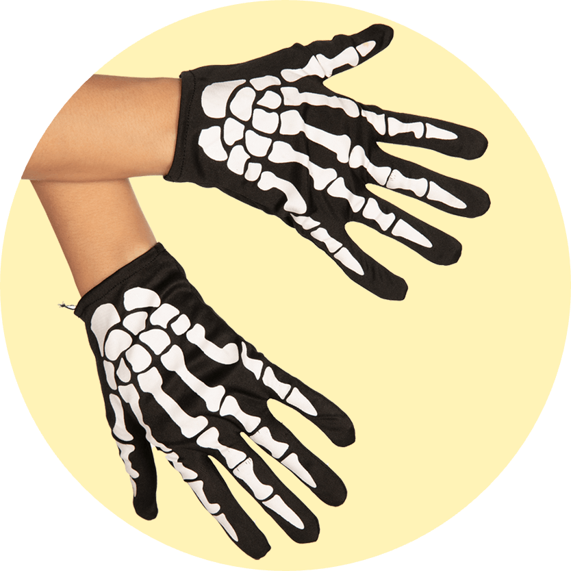 shop halloween accessories - image of model wearing unisex skeleton gloves