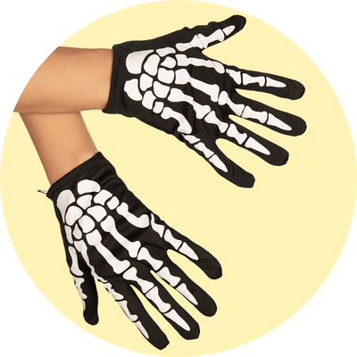 shop halloween accessories - image of model wearing unisex skeleton gloves
