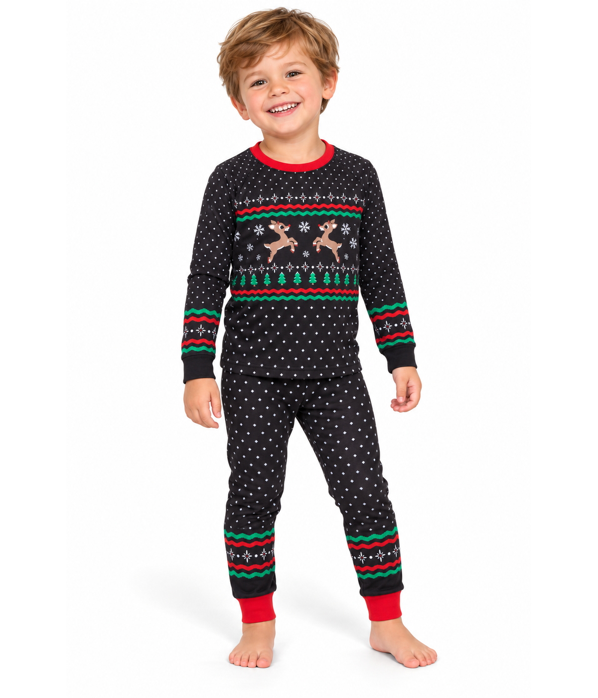 Toddler Boy's Fair Isle Rudolph Crew Neck Pajama Set
