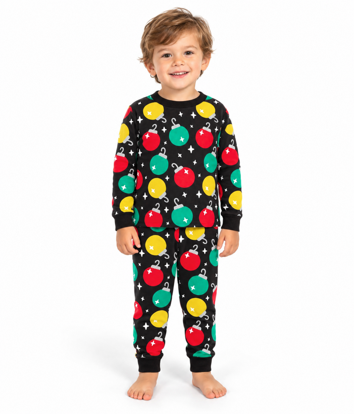 Toddler Boy's Ornaments Crew Neck Pajama Set