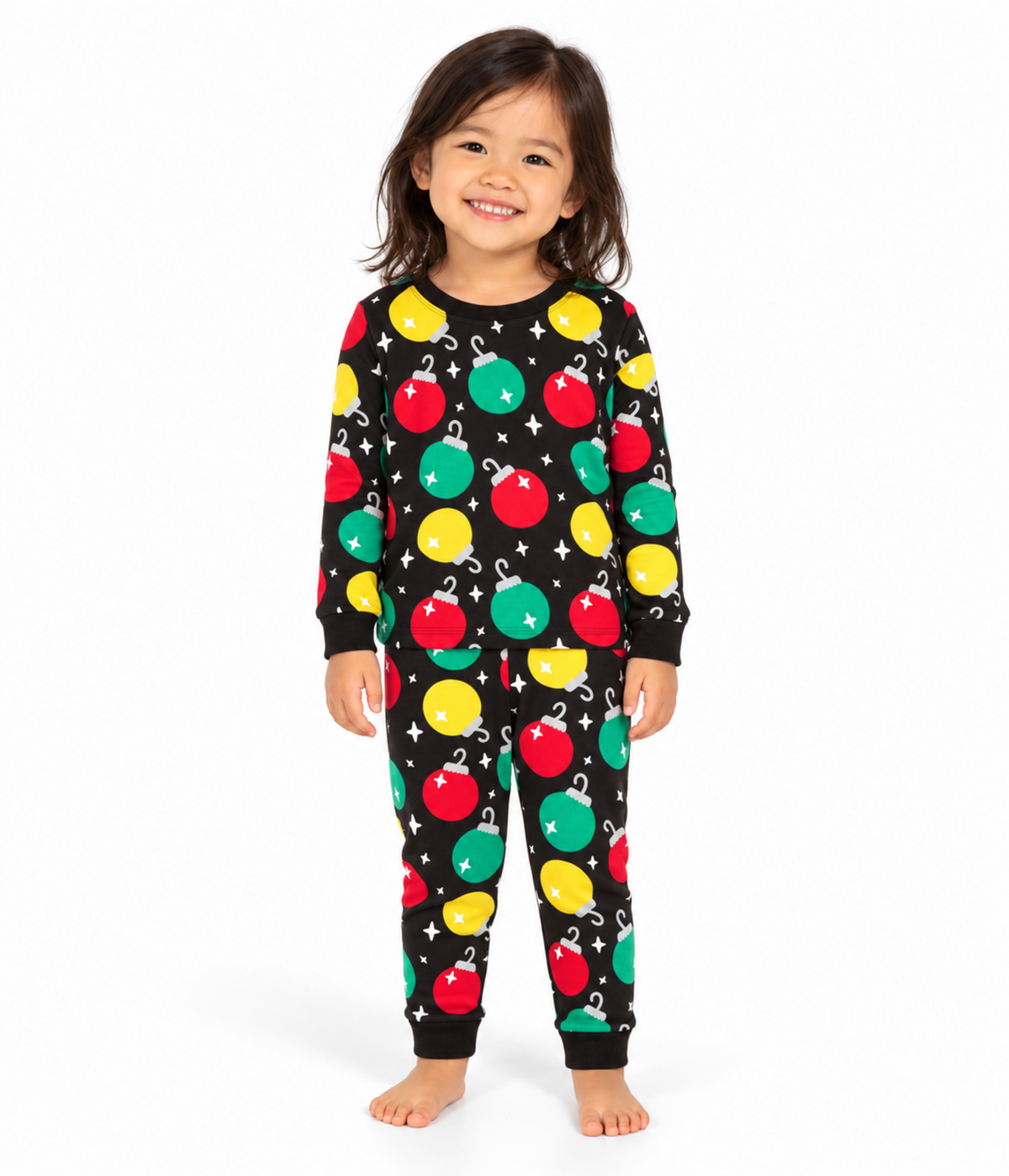 Toddler Girl's Ornaments Crew Neck Pajama Set