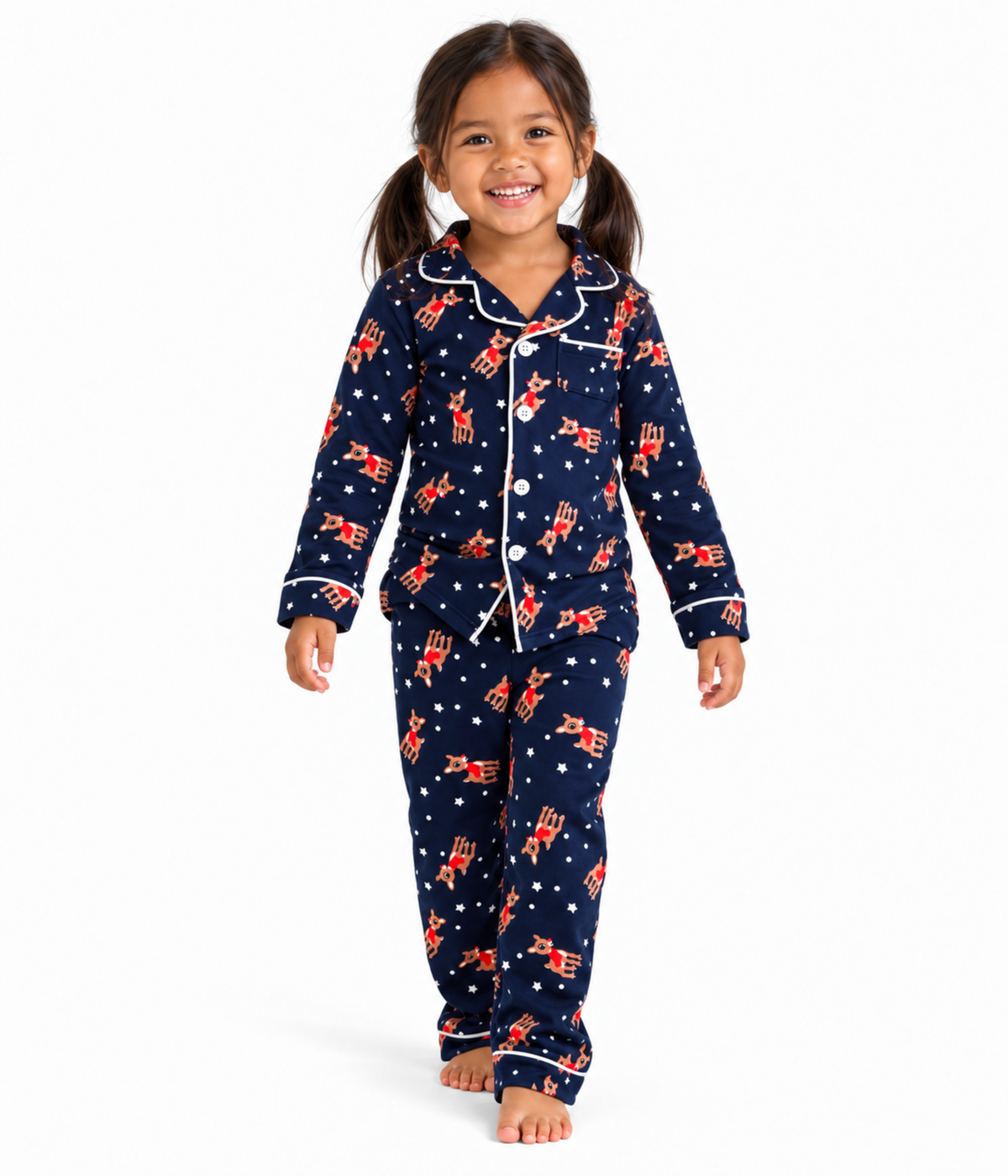 Toddler Girl's Rudolph Lapel Pajama Set