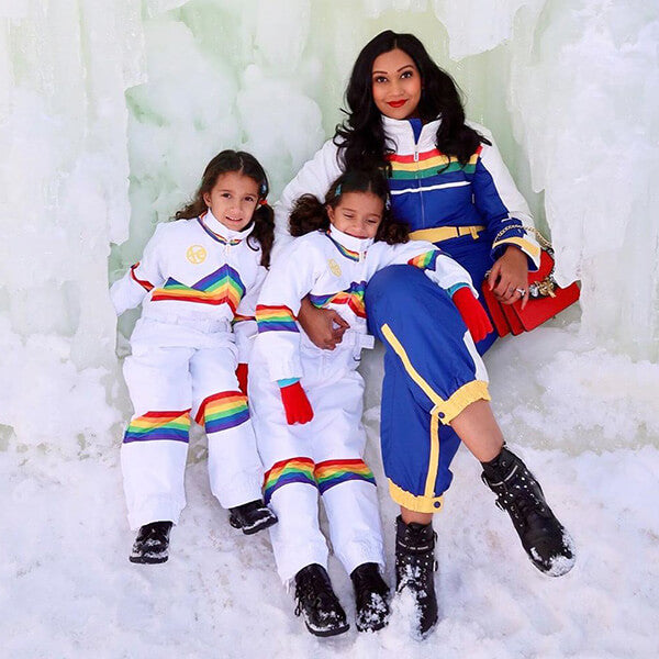 shop ski and snow - image of two kids wearing sunrise shredder snow suit and woman wearing mile high snow suit