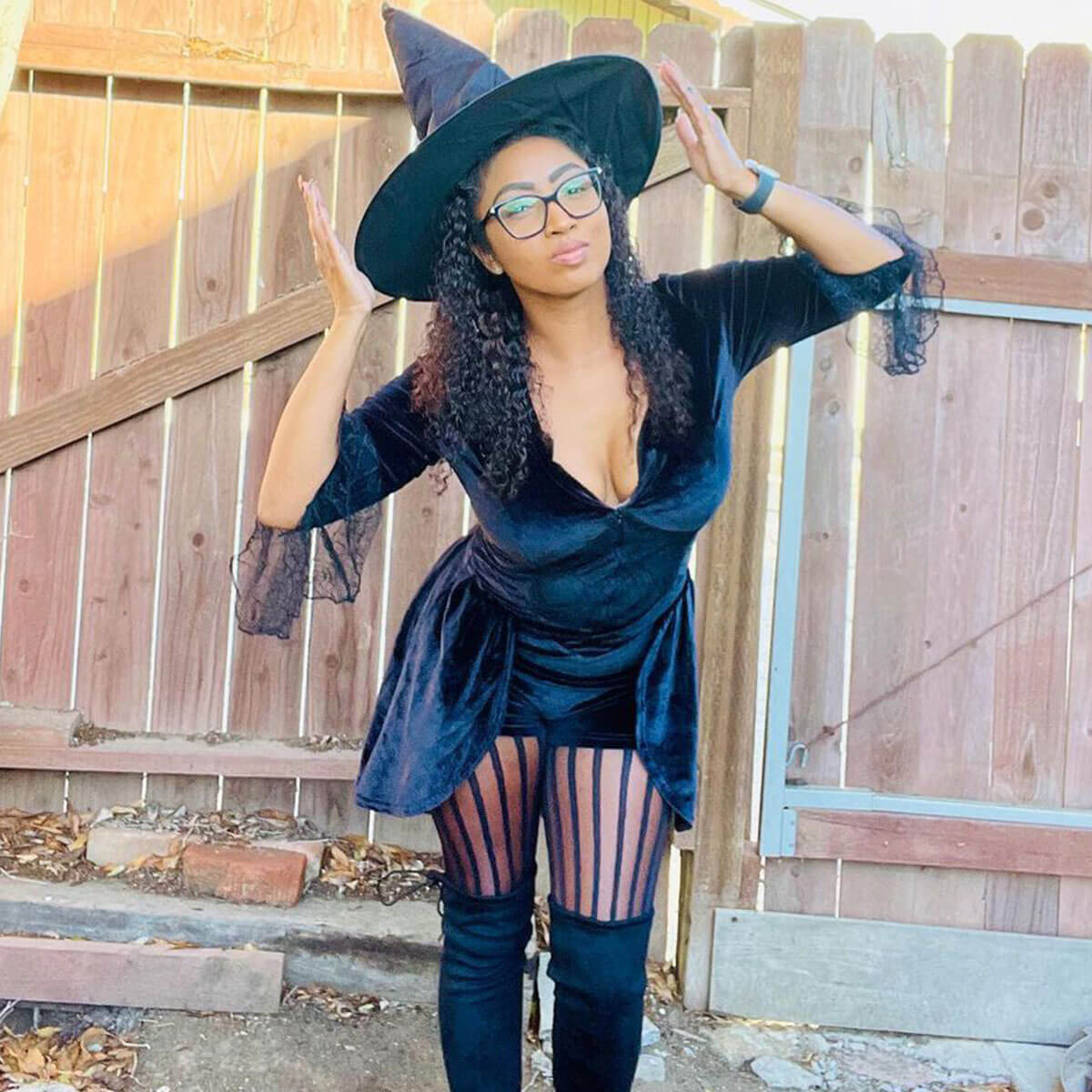image of model wearing witch costume dress